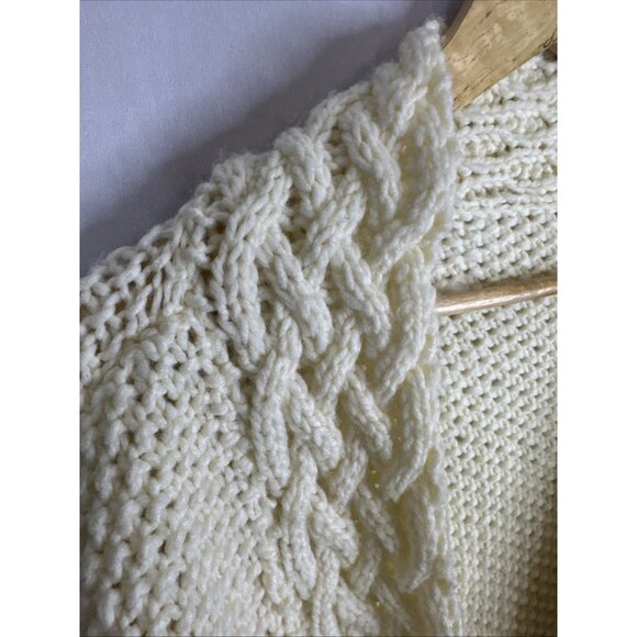 Chunky Hand-Knit Fisherman Cardigan Oversized Shawl Collar Cream Women’s XL/L - Picture 4 of 5